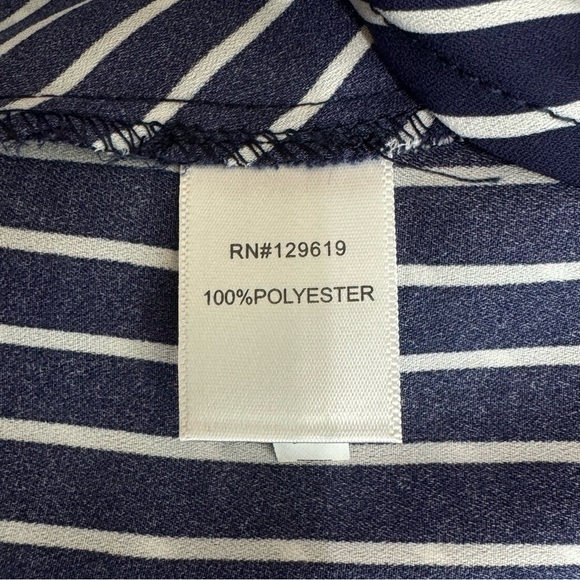 Allie Rose Navy Blue & White Striped Sleeveless Tied Front Button Down - Picture 4 of 7